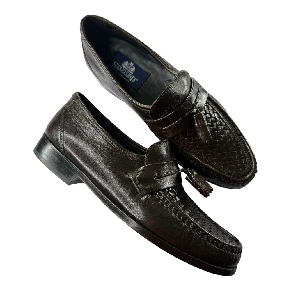 Stafford Corey II Brown Woven Tassel Loafers Men's Size 8D Leather Dress Shoes